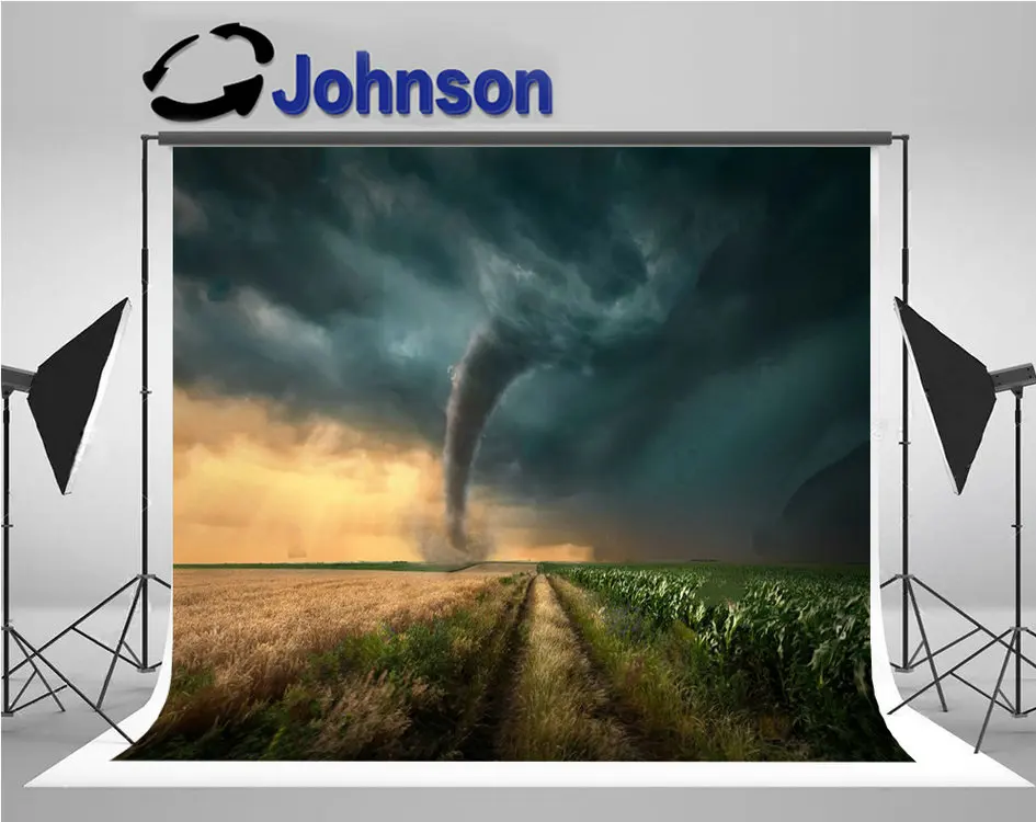 Tornado Straight Dirt Road Towards Ominous Storm Fields Wheat Corn Crops photo backdrop Computer print scenic background