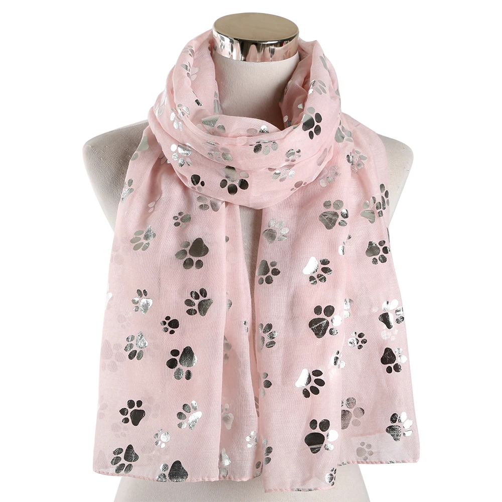 FOXMOTHER New Fashion Foil Sliver White Pink Black Cat Dog Paw Scarf For Pet Dog Lover Mother Gifts Women Scarves