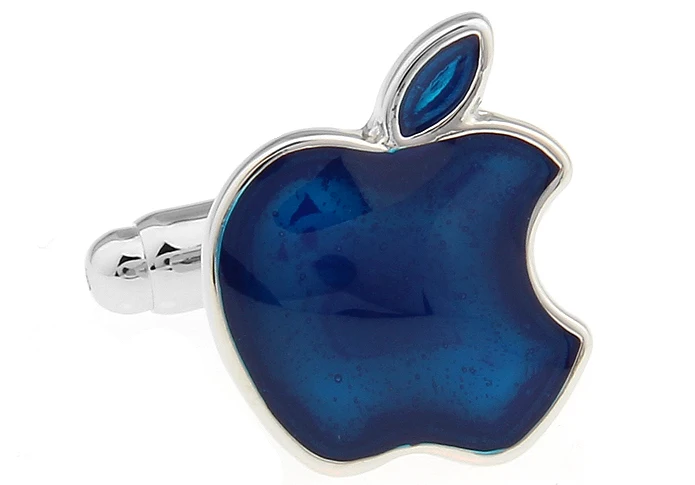 iGame Men Gift Apple Cufflinks Blue Color Copper Material Enamel Blue Apple Fruit Design Cufflinks Wholesale & Retail