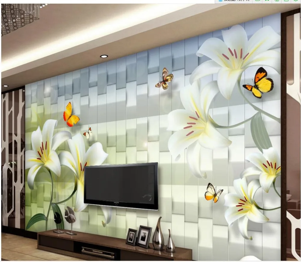 

custom 3d photo wallpaper Lily fresh and elegant butterfly wallpapers for living room Home Decoration wallpaper murals 3d