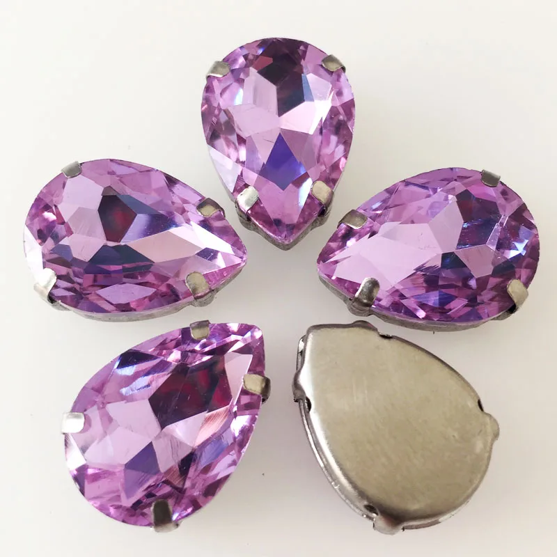 Spedizione gratuita! Cristallo viola Waterdrop di cristallo di vetro Argento claw sew on strass, cuce sulla pietra per il FAI DA TE abbigliamento