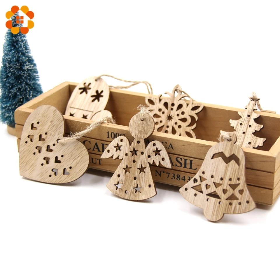 10PCS Lovely Vintage Christmas Wooden Pendant Ornaments DIY Wood Crafts Kids Gift Xmas Tree Ornament Christmas Party Decorations