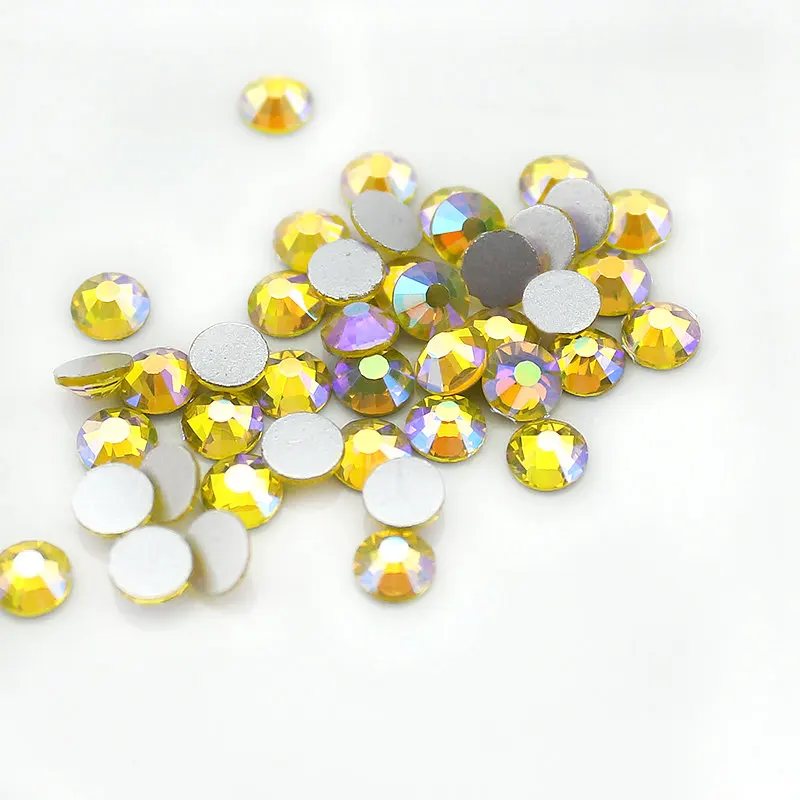 SS4-SS30 9Sizes Citrine AB Flat Back Nail Art Deco Non hotfix Rhinestones for Rhinestone & Decoration Crystal Glue On Stone