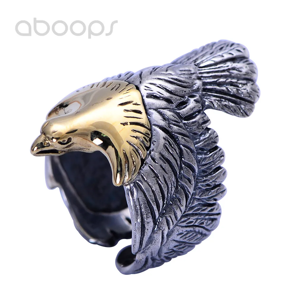 

Bicolor 925 Sterling Silver Eagle Ring with Gold Head for Men,Adjustable Size 9-11,Free Shipping