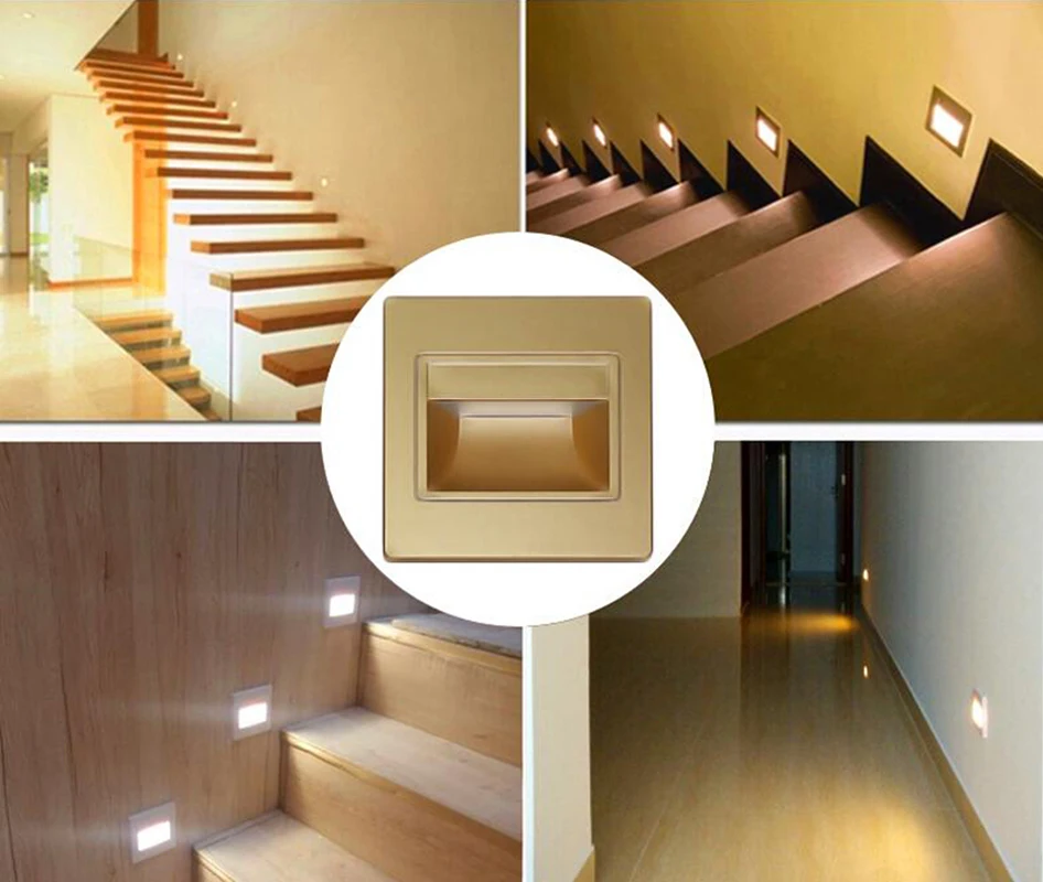 LED Wall Light Recessed Lamp for Stair Staircase Step Indoor Nightlight Stairway Corridor Foyer Kitchen Bedroom Bedside 86 Box