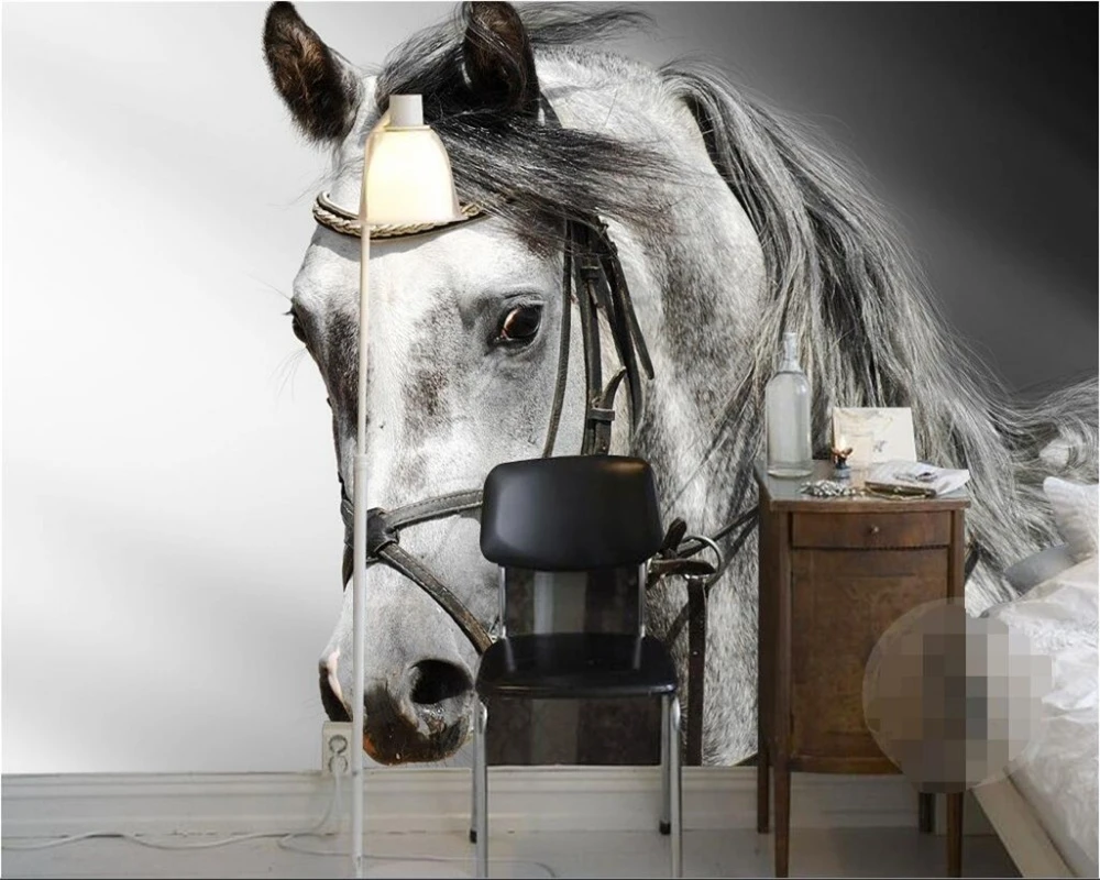 

Beibehang Wallpaper living room black and white classic sketch horse personality art background home decoration photo wallpaper