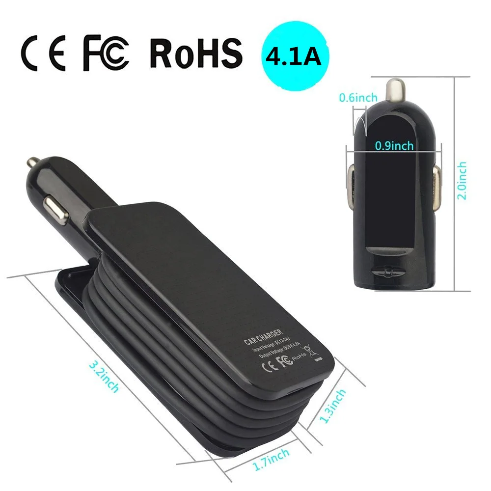 Universal Car Charger 4 Ports USB Car Charge Adapter 1M Cable 5V 4.1A For iPhone Samsung Xiaomi Huawei LeEco LETV