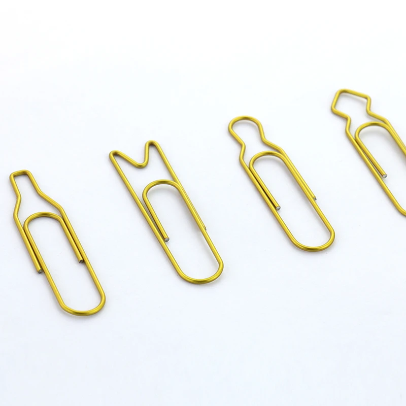 TUTU 4pcs/Lot Modeling Paper Clips Metal Material Beer bottle red wine bottle Shape Golden Colored Bookmark Memo Clips H0118