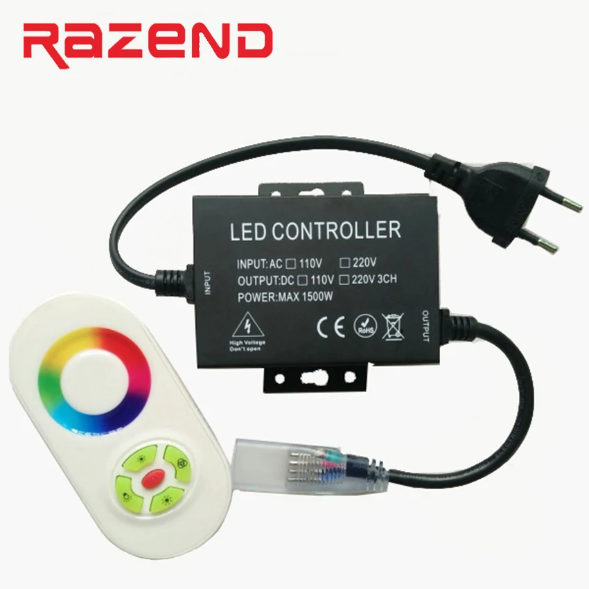 

110V/220V 1500W RGB Led Controller Power Supply Dimmer With 5KEY RF Wireless Touch Remote EU / US Power Plug