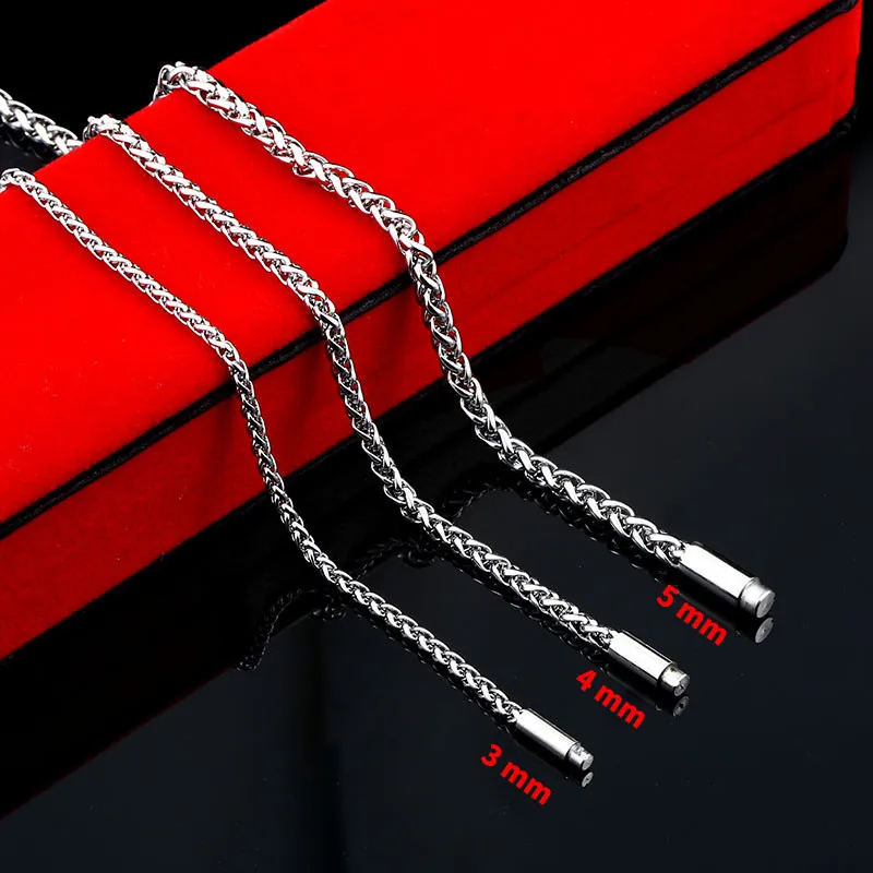 Beier 3mm/4mm/5mm/6mm Width 316L Stainless Steel Men Boy Spiga Plait / Popcorn Necklace Keel Chain Silver Color BN1074