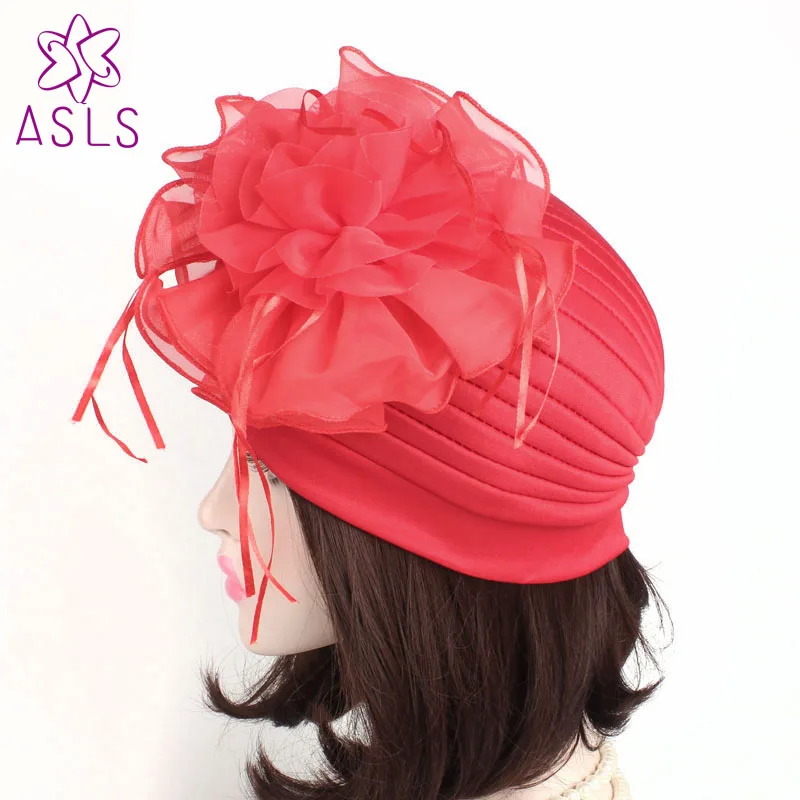 New Fashion Hats Womens Ruffle Turban Headwear With Big Poplin Flower Cocktail Wedding Tea Party Hat Indian Turban Hats