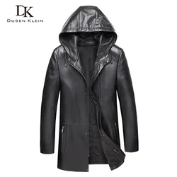 Men Genuine Leather Jacket Hooded Leather Down Coats 10XL Big Size Casual Real Sheepskin Jacket 9028D