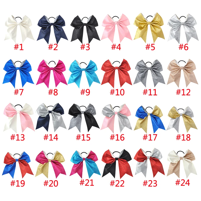 24Color 7Inch Girls Large Bling Cheerleading Hair Bow Glitter Elastic Hair Bands Ponytail Women Hair Bows Kids Hair Accessories