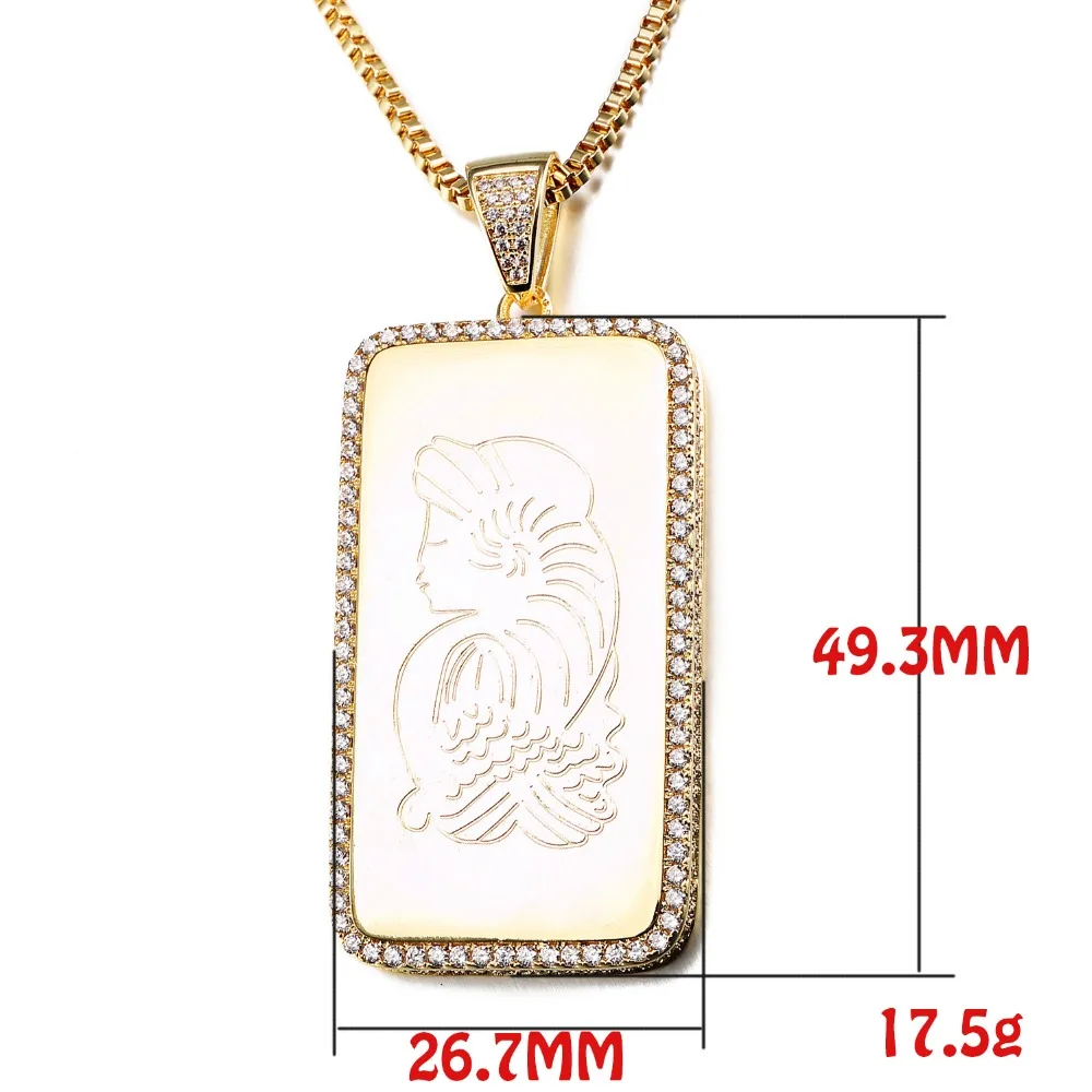 VANAXIN Square Pendant Necklace for Women Dog Tags Men Cubic Zirconia Jewelry 14k Gold Silver Color High Quality Hiphop Gift