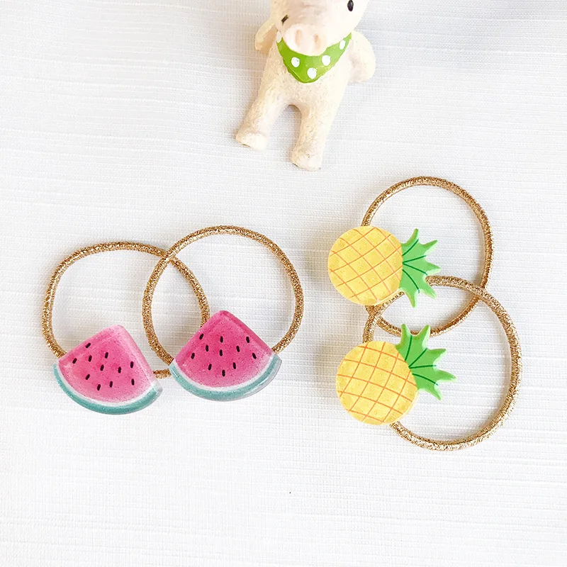 8Sets Fashion Cute Fruits Hair Ties Strawberry Banana Watermelon Mushroom Kiwi Elastic Hair Bands Princess Girls Headwear images - 6