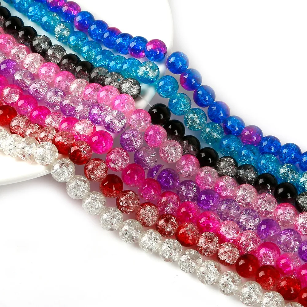 Wholesale 4/6/8/10mm Crystal Glass Beads Loose Spacer Crackle Round Pearl Charm Beads for women Jewelery Making DIY