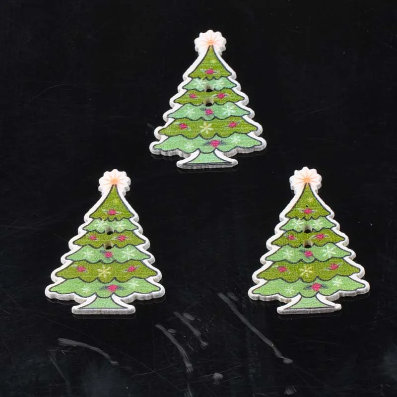 2019 New Wood Craft Christmas tree Shaped Botones Para Manualidades Scrapbooking Home Decoration 50pcs 35x25mm MT1569