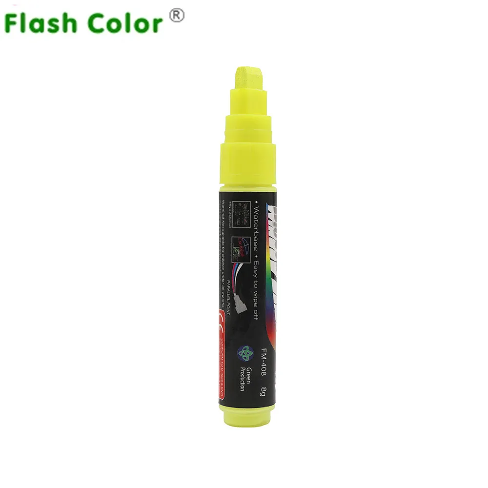 Flashcolor 8mm yellow Flat Nib Highlighter Fluorescent Liquid Chalk Marker Pen for Chalkboard Sticker, Marker Lable,Window,Cup