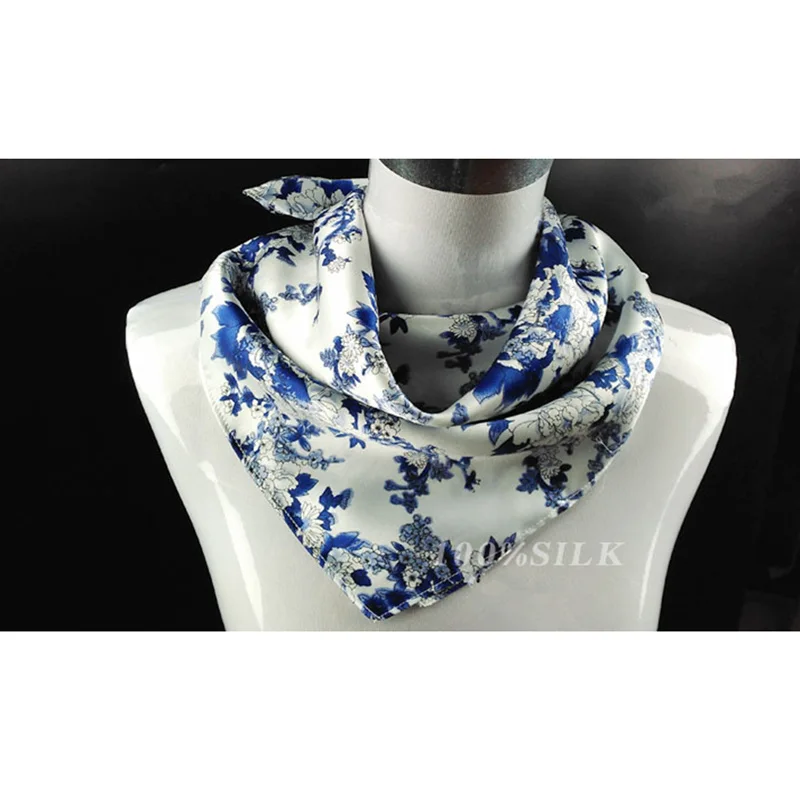 100% Silk Scarf Luxury Fashion Square Scarf Shawl Women Neckerchief Floral Printed Multicolor