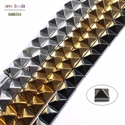 Natural Stone Beads Smooth Gold/Sivler/Black Plated Hematite Pyramid Shape Beads for Jewelry Making Beaded Diy Bracelet