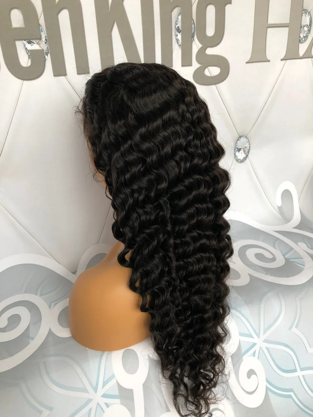 QueenKing hair 180% Density Full Lace Wig Natural Color 100% Brazilian Human Hair Deep Wave Preplucked Hairline Remy Hair Wig