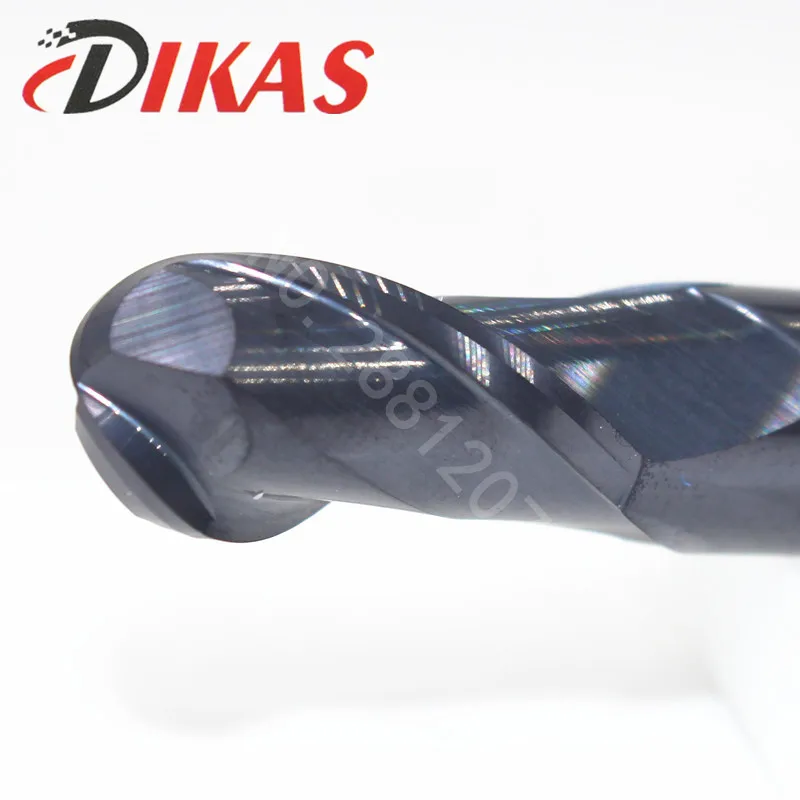 Dikas 45hrc r5 * d10 * 75l * 2f material, fresa de ponta de carboneto com 2 sulcos, revestimento de 10mm, nano uso para fresadora de alta velocidade