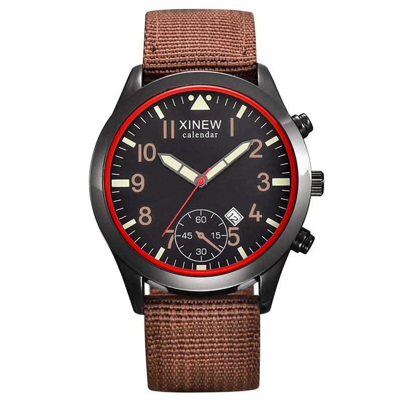 XINEW-reloj de cuarzo deportivo para hombre, cronógrafo con correa de nailon, estilo militar, luminoso, con calendario, a la moda, 2020