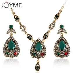 Elegant Turkish Jewellery Set Pear Jewelry White Crystal Green Wedding Necklace Earring Sets For Women Bohemian Ladies Bijoux