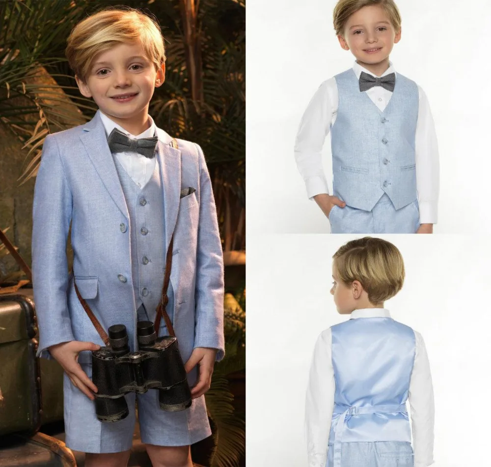 

Summer Light Blue Boys Small Suits Handsome Custom Made Boys Formal Suits Kids Formal Suit (jacket+pants+vest+tie)