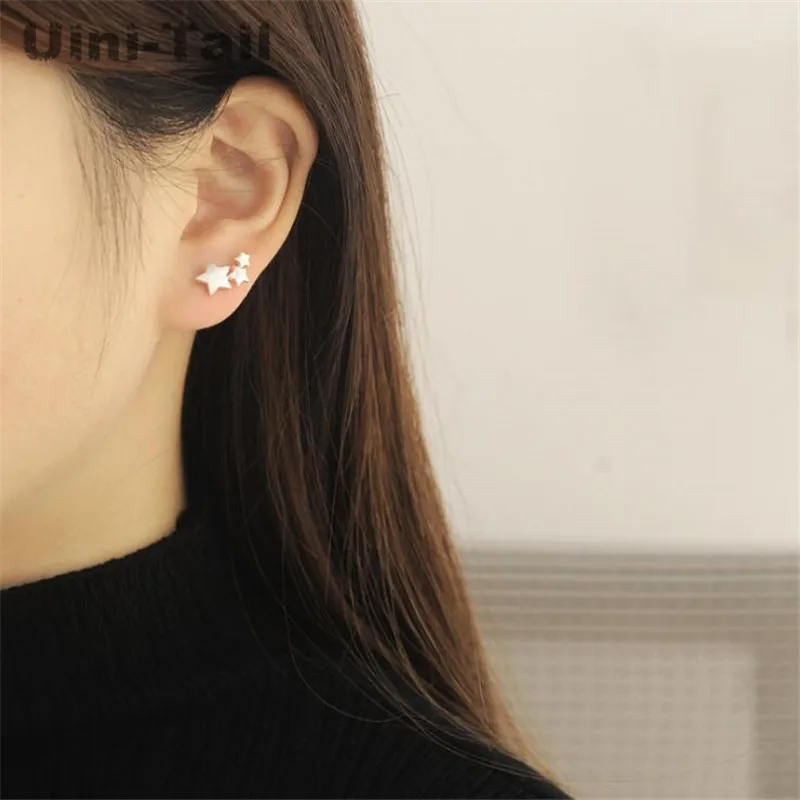Uini-Tail hot new 925 Tibetan silver original brushed stars earrings hypoallergenic earrings fashion small fresh trend ED016