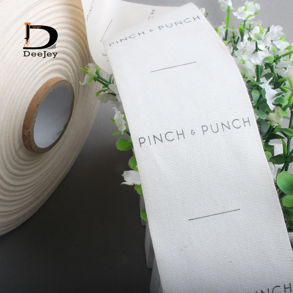 1000pcs roll cotton tag cloth label custom logo printed clothing tags beige bottom colors