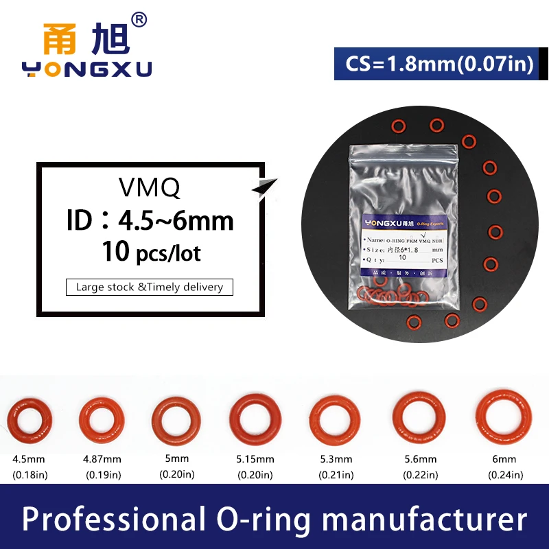 CS1.8/2.65mm  ID1.8-100mm VMQ O-ring Red Silicon Ring O Rings Seal Rubber Gasket  Washer sealing silicone rubber