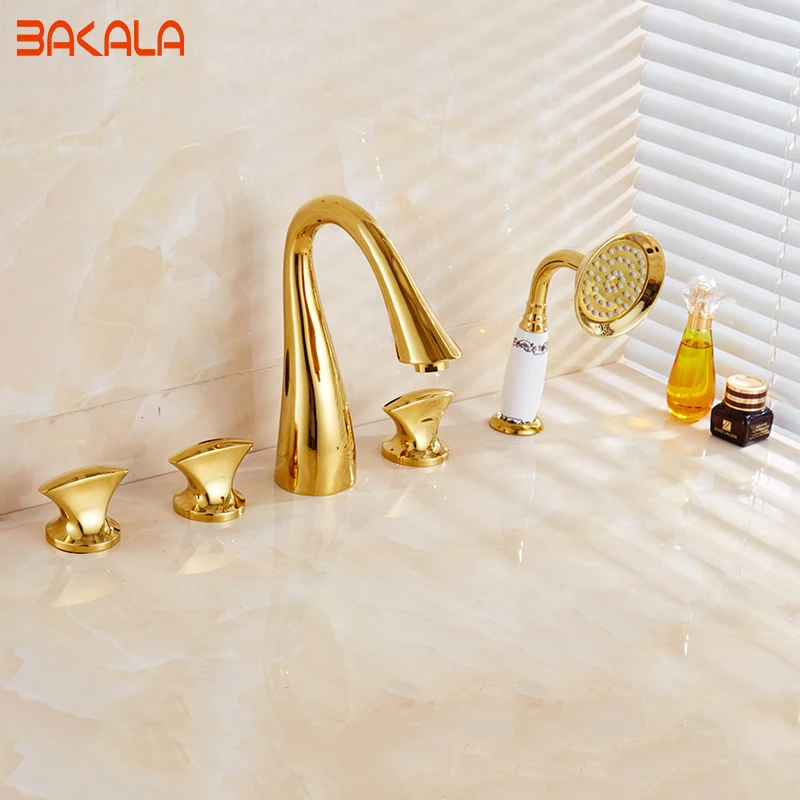 BAKALA Contemporary Widespread 5pieces set faucet  Centerset Gold Bathroom Sink Faucet Lavatory Vanity Faucet PVD Gold GZ8201K