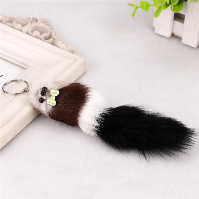 NEW Simulation fox fur Pompon Keychain 17cm Animal Mouse Key Chain   Bag Hanger Car Hanging Pendant Doll