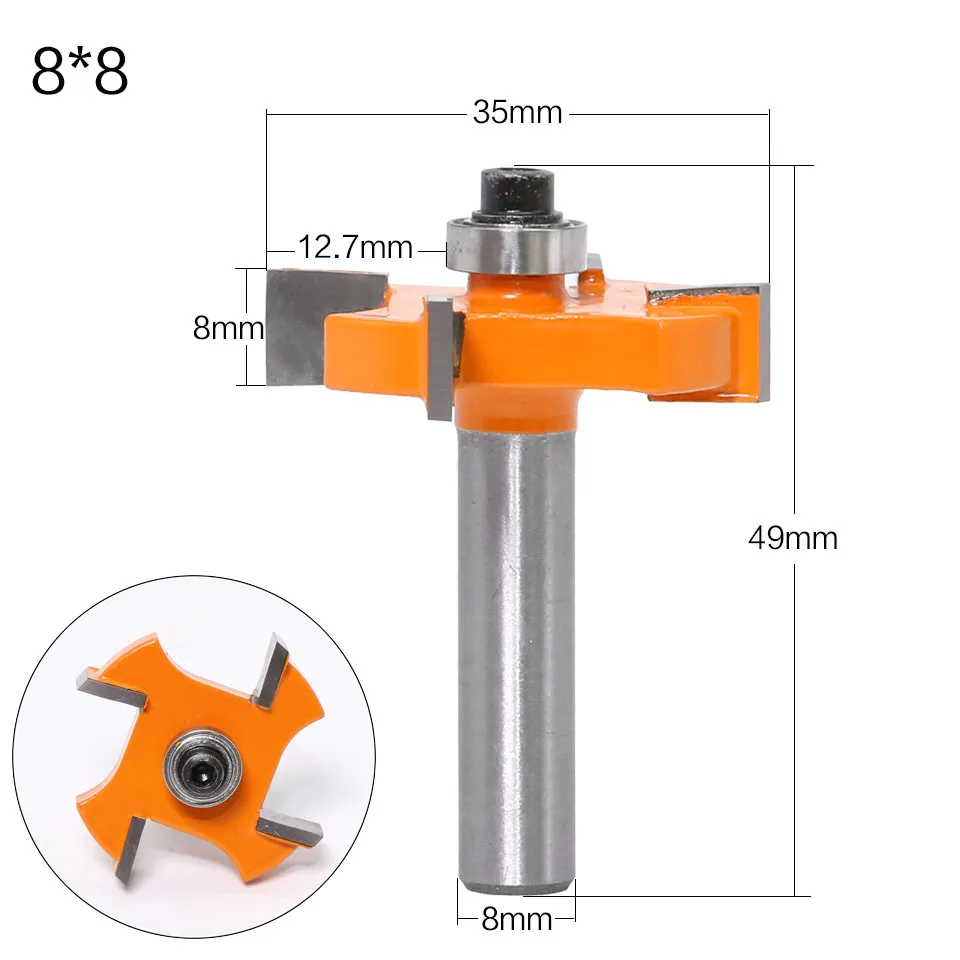 목재용 T 타입 베어링 목재 밀링 커터, 산업용 래비팅 비트, 목공 도구 라우터 비트, 1pc8mm섕크