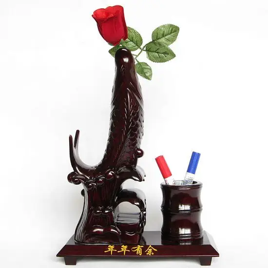 T Gallery] rosewood woodcarving and Zhai feng shui ornaments Home Furnishing abundance flower fish pen 40