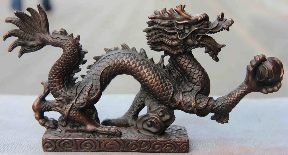 

Free Shipping Chinese Fengshui Red Bronze Copper Lucky Wealth Fly Dragon Catch Bead Statue 23cm