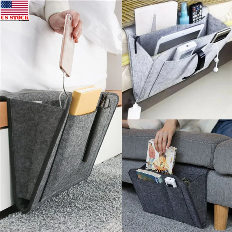 NOENNAME_NULL Bedside Storage Caddy Hanging Bag Felt Sofa Organizer Pocket Book Holder Home