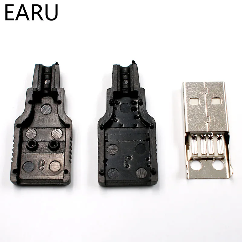 DIY 10pcs Type A Male USB 4 Pin Plug Socket Connector With Black Plastic Cover Adapter Connect USB 2.0 PCB SDA Data Cable Line