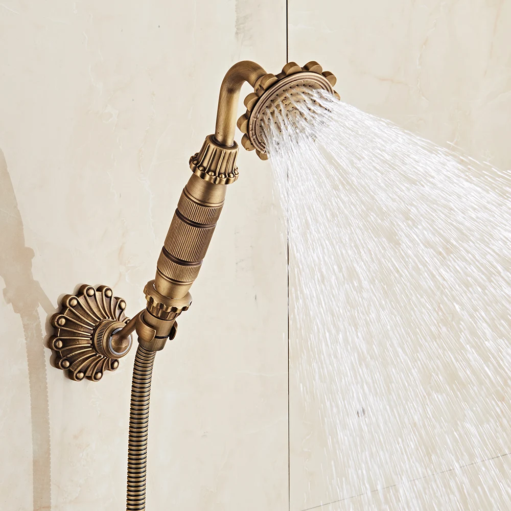 Imagem -03 - Antique Retro Bathroom Shower Faucets Latão de Cobre Chuveiro de Luxo com Mão Antique Bathtub Faucets Wall Mount Zr021