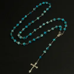 8mm Fashion Handmade Round Crystal Beads Catholic Rosary Quality Cross Bead Necklace with Cross Religious Pendant