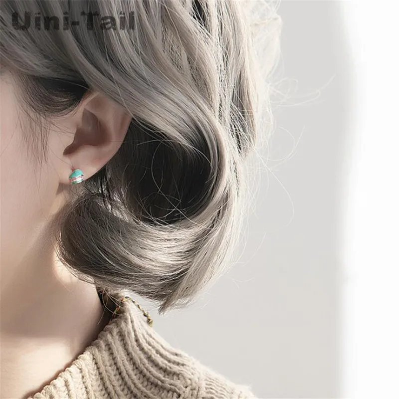 Uini-Tail hot new 925 Tibetan silver Korean version of the small asymmetric cake ice cream stud earrings fashion cute earrings