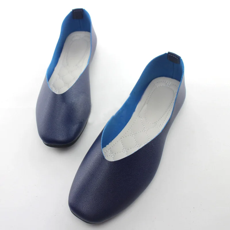 2023 New Spring Summer Shoes Woman Soft PU Leather Shallow Mouth Slip On Women Shoes Plus Size Solid Women Flats WSH2442