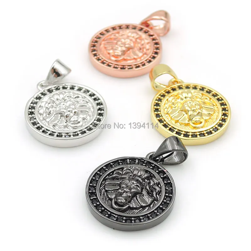 17*15*3mm Micro Pave Black CZ Round Charm With Chimera Relief Fit For Women As Necklace Accessory