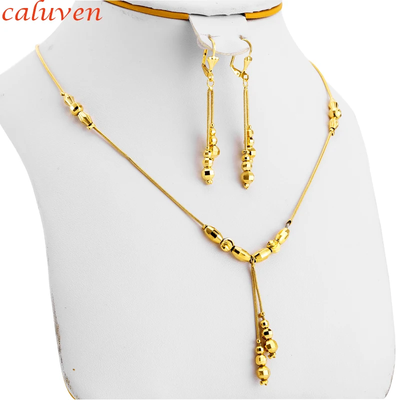 Small Beads Necklace Earrings for Women/Girls,Fashion Charms Ball Sets Gold Color,Ethioipian Jewelry African Indian Gift