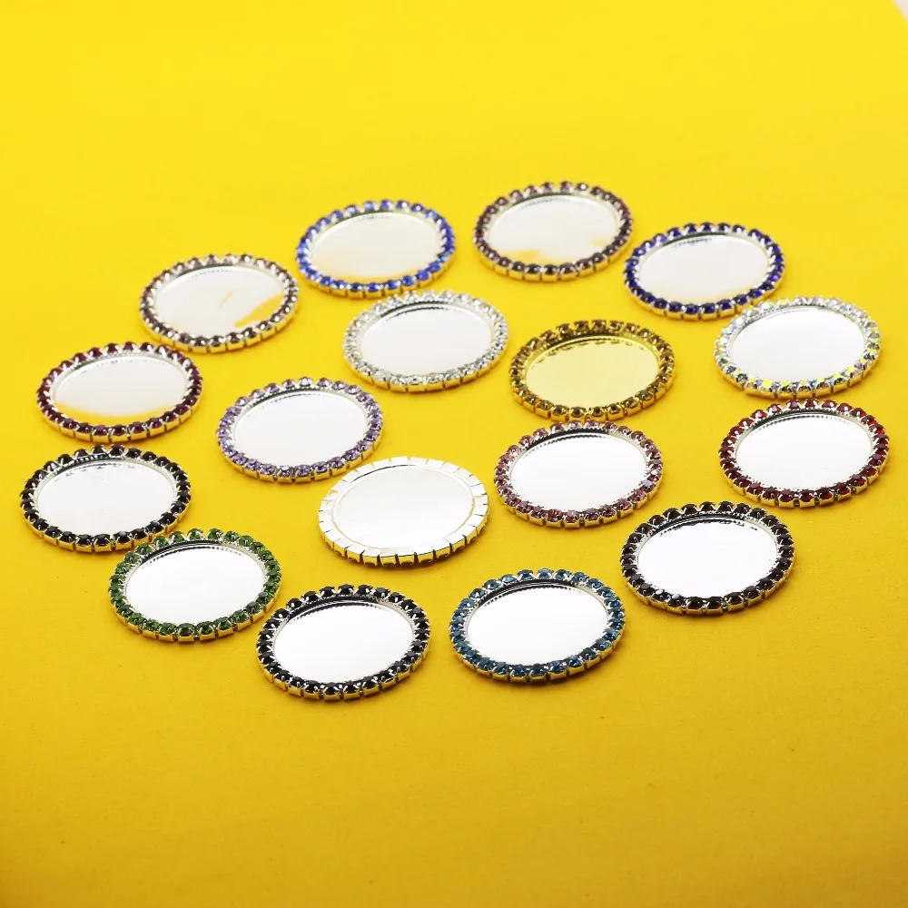 10Pcs/Set Rhinestone Button, Metal Bottle Cap Tray, Flat Back , Embossed, Inner Size 25MM, Key Cover Cabochon