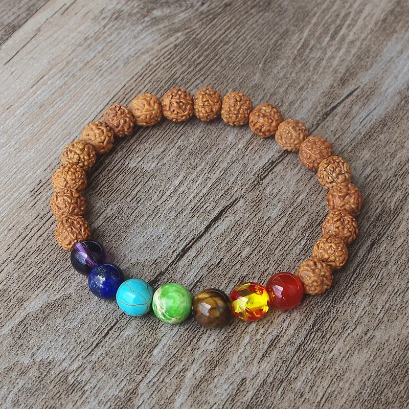 Nepal Rudraksha Wooden Beads 8MM Chakra Bracelet Men Women DIY Yoga Healing Reiki Pray Mala Buddha 7 Chakra Bracelet Jewelry