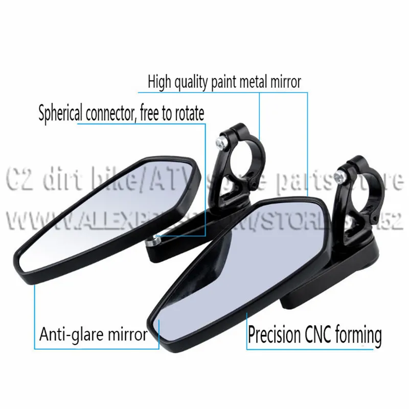 Universal Black Motorcycle Mirror Motorbike Rearview Side Handle Bar End Mirrors 