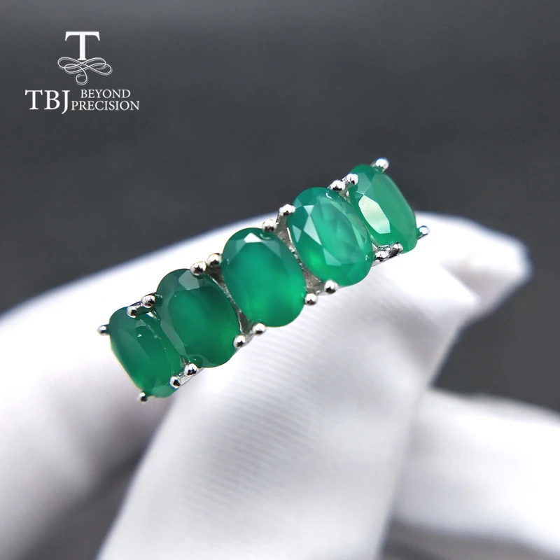 TBJ, natuurlijke groene agaat sieraden set ring oorbel 925 sterling zilver fijne natuurlijke edelsteen sieraden voor vrouwen moeder leuk cadeau