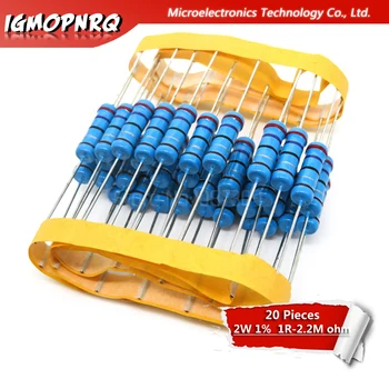 20Pcs 2W Metal Film Weerstand Weerstand 1% 1R 2.2M 4.7R 10R 22R 47R 100R 220R 560R 1K 10K 100K 2.2 10 22 47 100 220 470 1M Ohm